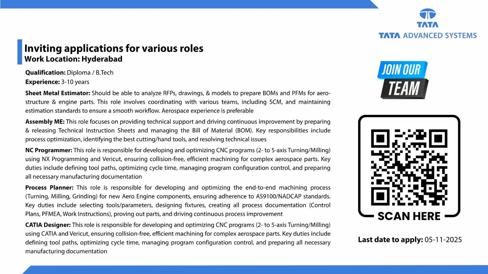 Tata Advanced Systems Hiring for Multiple Roles in Hyderabad Featured image