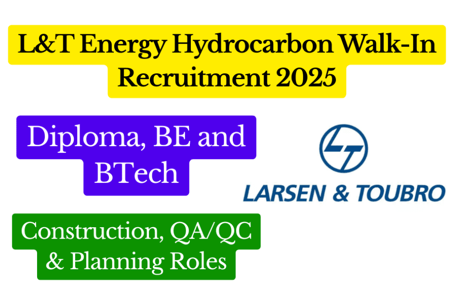 L&T Energy Hydrocarbon Walk-In Recruitment 2025 – Construction, QAQC & Planning Roles Featured Image