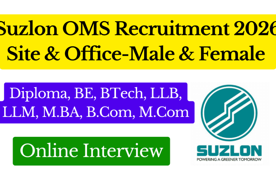 Suzlon OMS Recruitment 2026 – Site & Office Jobs in Gujarat Saurashtra Male & Female Candidates Featured Image